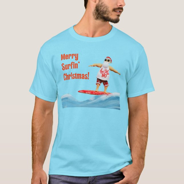 T-shirt Joyeux Noël Surfin Père Noël sur Surboard (Devant)