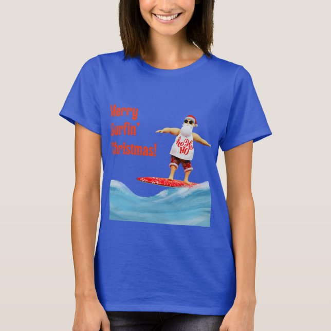 T-shirt Joyeux Noël Surfin Père Noël sur Surboard (Devant)
