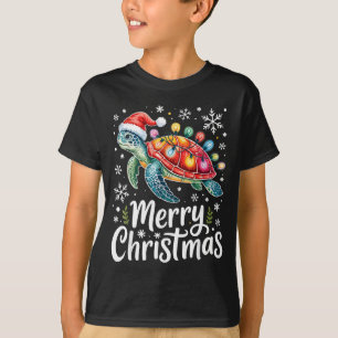 T-shirt Joyeux Noël Tortue de Mer Guirlandes de Noël Père