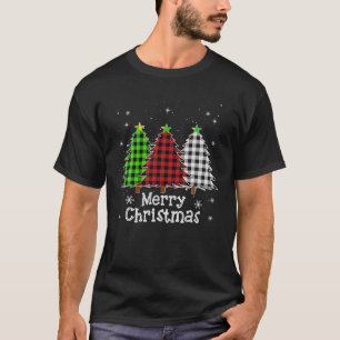T-shirt Joyeux Noël Trois arbres de Noël Buffalo Plaid Wad