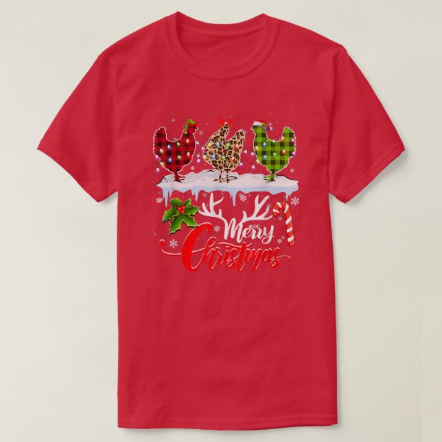 T-shirt Joyeux Noël Trois Buffles de Poulet Rouge léopard (Design devant)