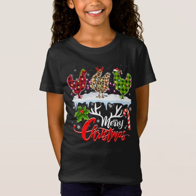 T-Shirt Joyeux Noël Trois Buffles de Poulet Rouge léopard (Devant)