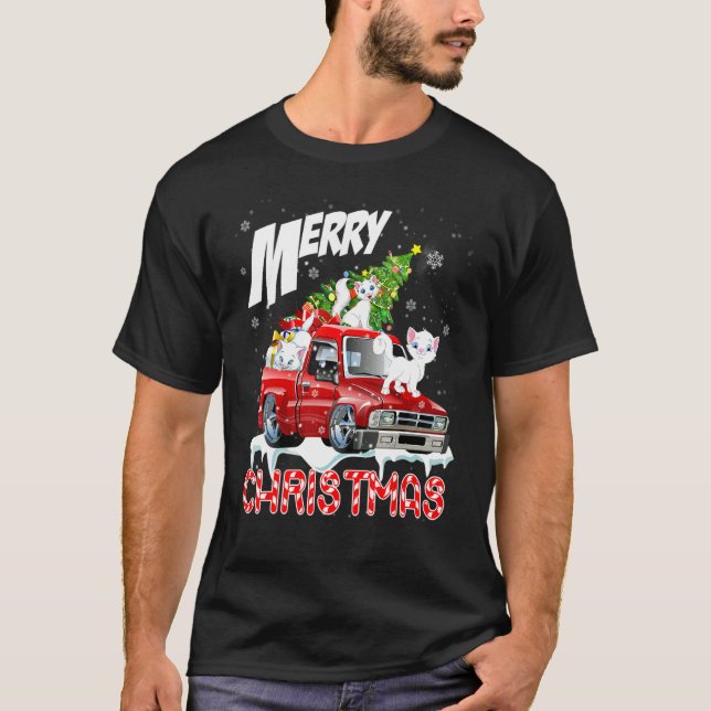 T-shirt Joyeux Noël Trois Chats Arbre de Noël Sur Ramassag (Devant)