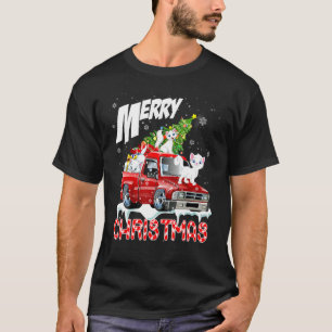 T-shirt Joyeux Noël Trois Chats Xmas Arbre Sur Pickup Tru