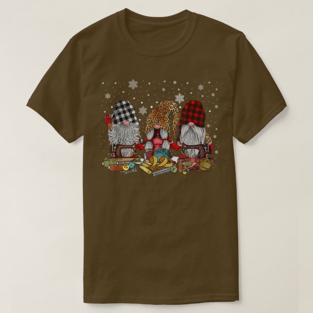 T-shirt Joyeux Noël Trois Gnomes Machine à coudre Leopar (Design devant)