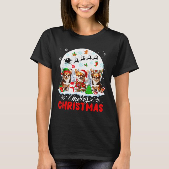 T-shirt Joyeux Noël Trois Père Noël Elf Reindeer Chihuahua (Devant)