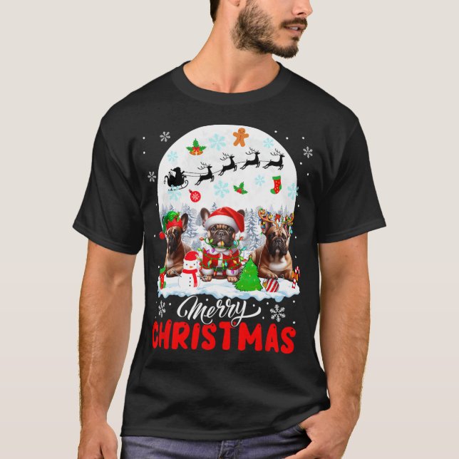 T-shirt Joyeux Noël Trois Père Noël Elf Reindeer French Bu (Devant)