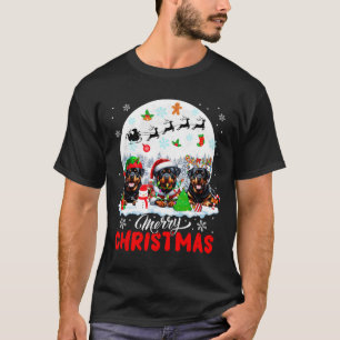 T-shirt Joyeux Noël Trois Père Noël Elf Reindeer Rottweile