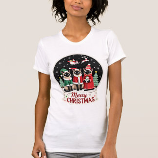 T-shirt Joyeux Noël Trois Santa Elfe Renne Siamois C