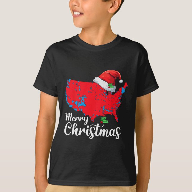 T-shirt Joyeux Noël Trump Patriotic Usa Map 2024 Père Noël (Devant)