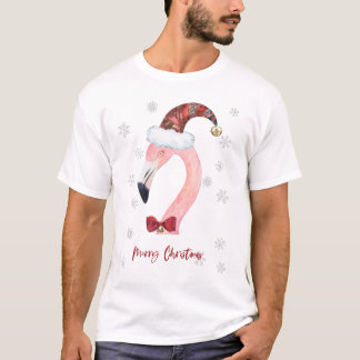 T-shirt Joyeux Noël typographie Flamant rose Père Noël