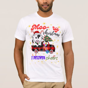 T-shirt Joyeux Noël Vache à carreaux Camion design de vaca