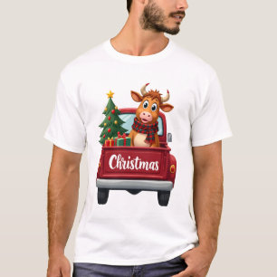 T-shirt Joyeux Noël Vache des Highlands Sapin de Noël Roug