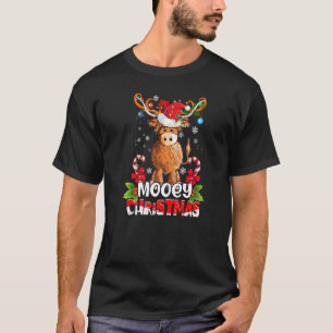 T-shirt Joyeux Noël Vache Highland Lumière Chapeau de Père