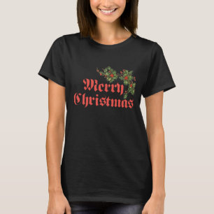T-shirt Joyeux Noël vintage avec houx et baies rouges