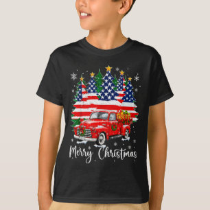 T-shirt Joyeux Noël Vintage Camion Rouge Drapeau Américain
