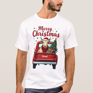 T-shirt Joyeux Noël Vintage Vache Highland Camion Rouge Ho