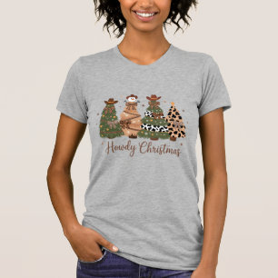 T-shirt Joyeux Noël Western Rétro Arbre Cowboy Cowgirl