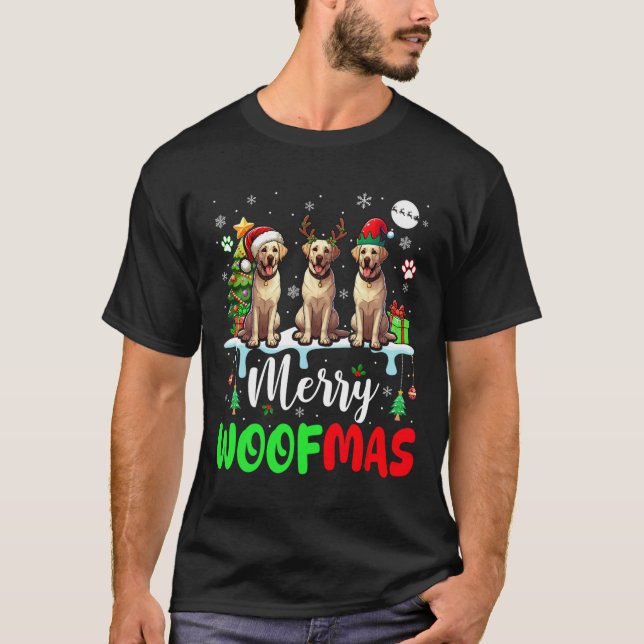 T-shirt Joyeux Noël Woat Three Père Noël Elf Labrador Retr (Devant)