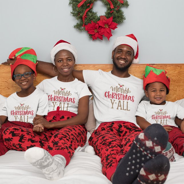 T-shirt Joyeux Noël y’all Fun Red Gold Typographie (Créateur téléchargé)