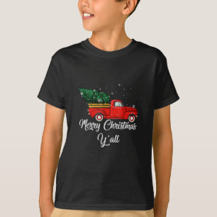 T-shirt Joyeux Noël Yall Camion Rouge Ramasser Arbre