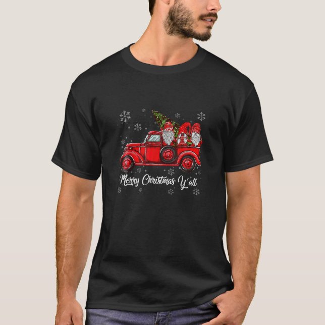 T-shirt Joyeux Noël Y'all Gnomes Père Noël Retro Red Truck (Devant)