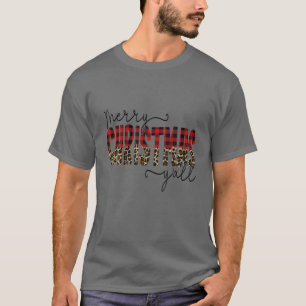 T-shirt Joyeux Noël Y'all Leopard Red Buffalo Plaid