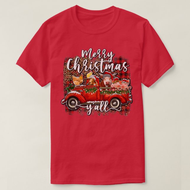 T-shirt Joyeux Noël Yall Père Noël Animaux Ferme Camion Ro (Design devant)