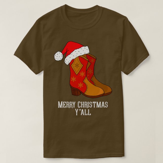T-shirt Joyeux Noël Yall Red Western Cowboy Boots (Design devant)