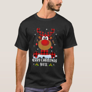 T-shirt Joyeux Noël Ya'll Reindeer Santa Hat Buffalo R