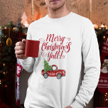 T-shirt Joyeux Noël Y'all Vintage Camion Blanc Rouge<br><div class="desc">Joyeux Noël Y'all - Aquarelle Vintage Camion rouge avec T-shirt manches longues hommes de sapin de Noël</div>