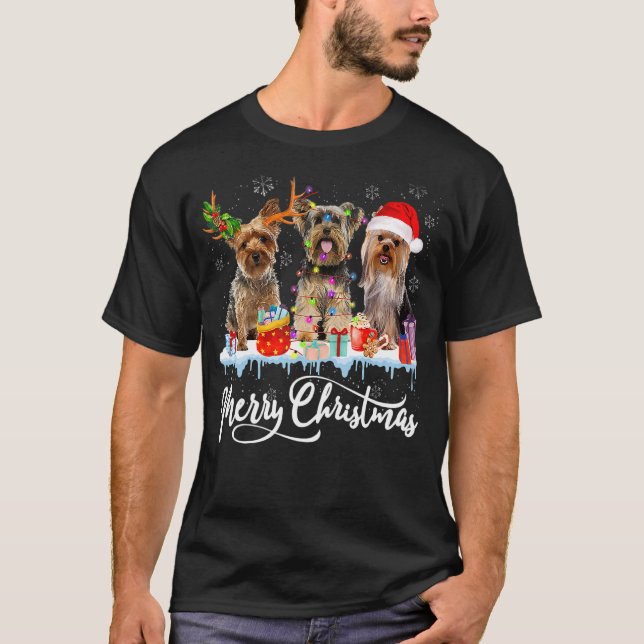T-shirt Joyeux Noël Yorkshire Terrier Père Noël Reindeer L (Devant)