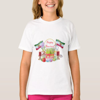 T-shirt Joyeux Norooz Haft Sin avec des drapeaux Lion et S