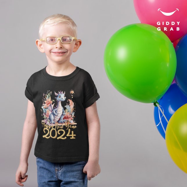 T-shirt Joyeux Nouvel An 2024 Dragon chinois noir (Créateur téléchargé)