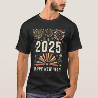 T-shirt Joyeux Nouvel An 2025 Feu d'artifice Rétro pour Ho