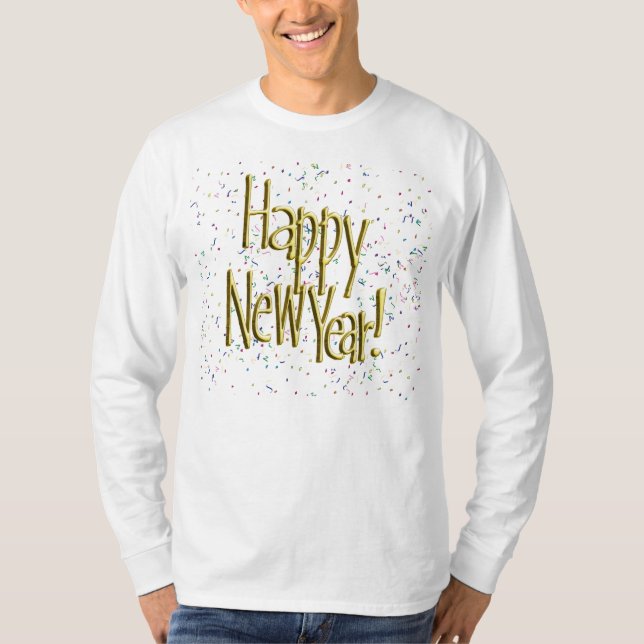 T-shirt Joyeux Nouvel An - Gold Text sur Confetti (Devant)