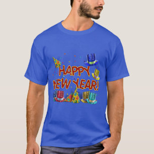 T-shirt Joyeux Nouvel An Texte avec chapeaux de fête et co