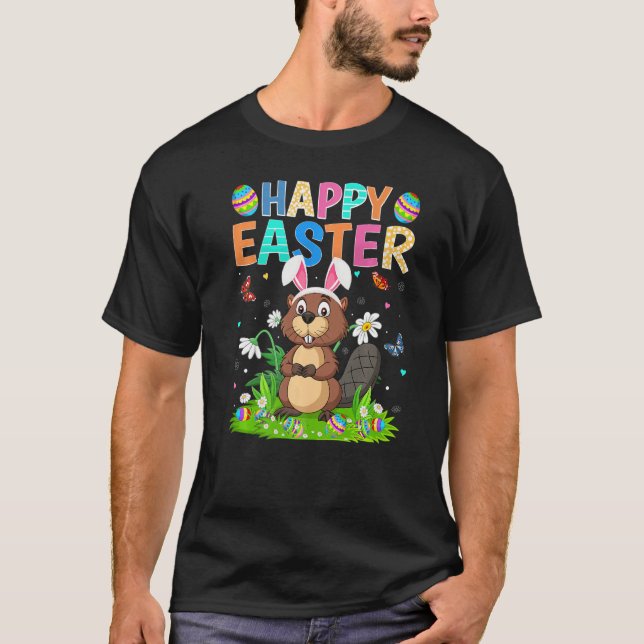 T-shirt Joyeux oeuf de lapin de Pâques Funny Beaver dimanc (Devant)