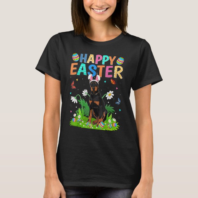 T-shirt Joyeux Oeuf Lapin de Pâques Drôle Doberman Chien d (Devant)
