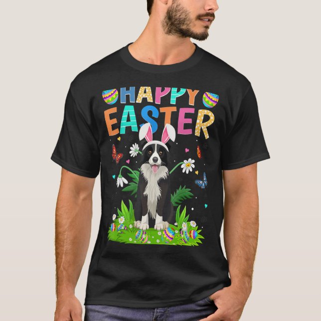 T-shirt Joyeux Oeuf Lapin de Pâques Funny Frontière Collie (Devant)
