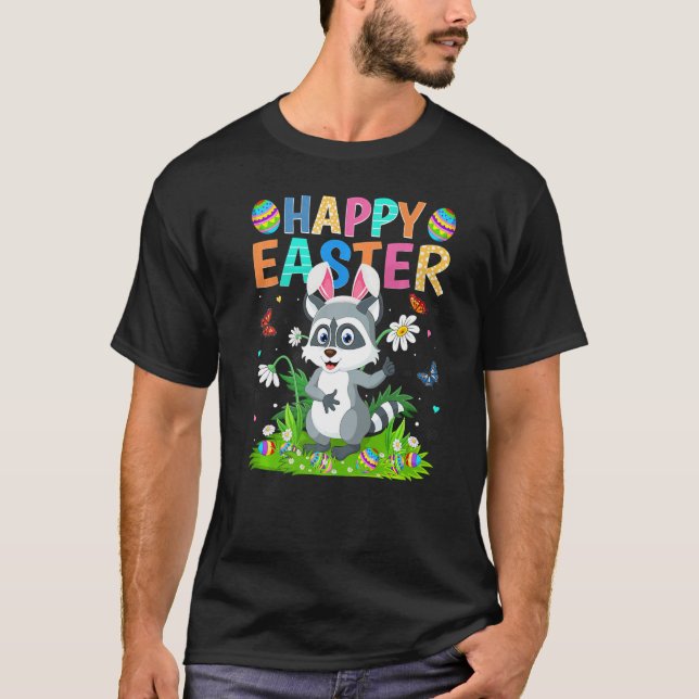T-shirt Joyeux oeuf lapin de Pâques Funny Raccoon de Pâque (Devant)