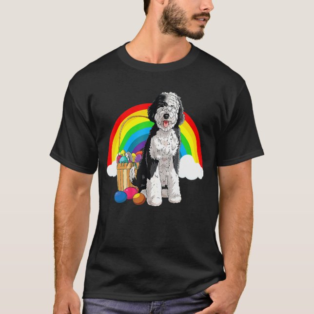 T-shirt Joyeux Oeufs de Pâques Brouillard Chien Sheepadood (Devant)
