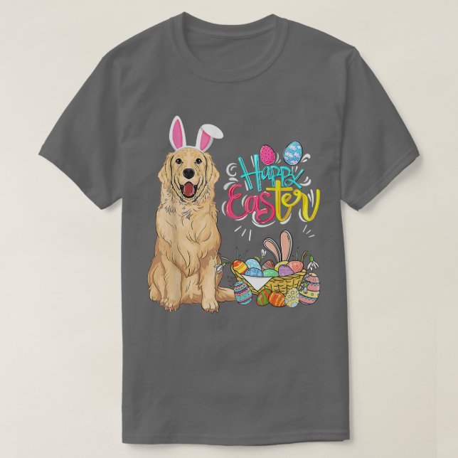 T-shirt Joyeux Oeufs de Pâques Bunny Chien Golden Retrieve (Design devant)