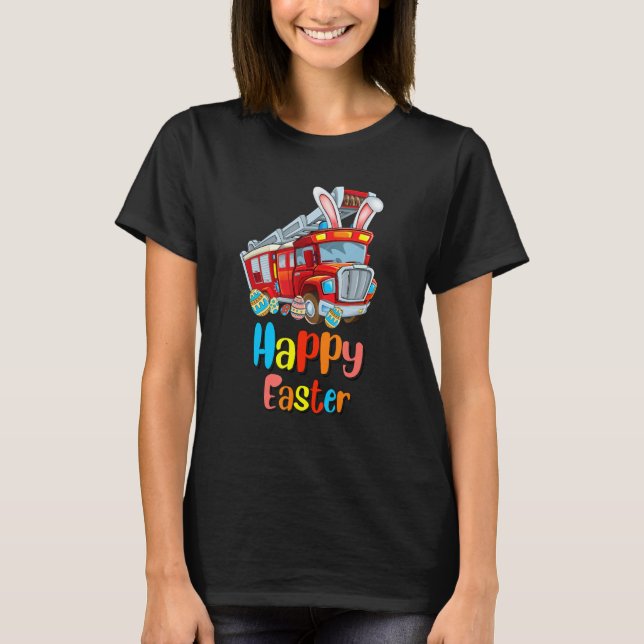 T-shirt Joyeux OEufs de Pâques Bunny Pompier Pompier Pompi (Devant)