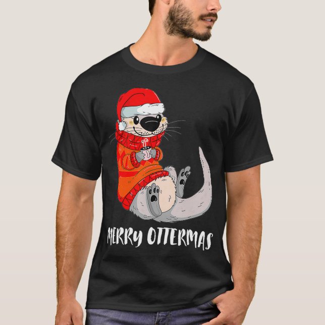 T-shirt Joyeux Ottermas Christmas Père Noël Otter (Devant)