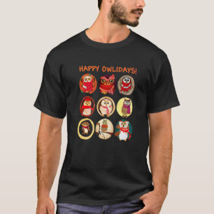 T-shirt Joyeux Owlidays Adorables hiboux portant des échar
