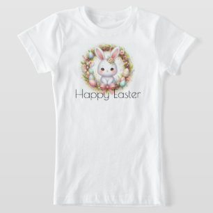 T-Shirt Joyeux Pâques avec lapin de Pâques et fleurs