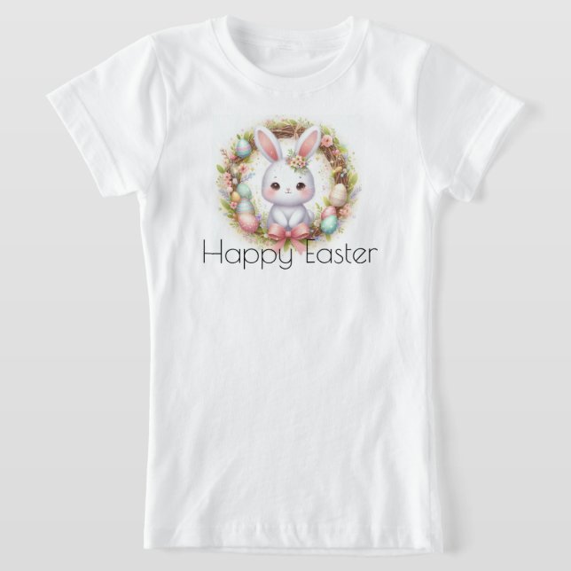 T-Shirt Joyeux Pâques avec lapin de Pâques et fleurs (Poser)