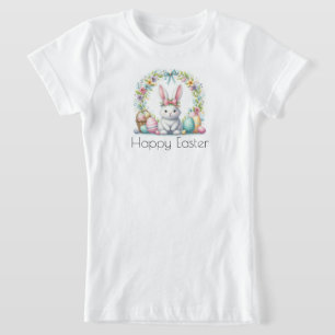 T-Shirt Joyeux Pâques avec lapin de Pâques et fleurs
