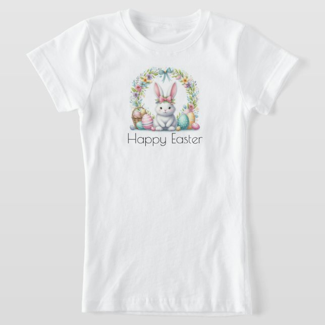T-Shirt Joyeux Pâques avec lapin de Pâques et fleurs (Poser)